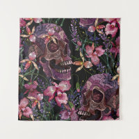 Casca humana bordados e flores cor-de-rosa-orquíde