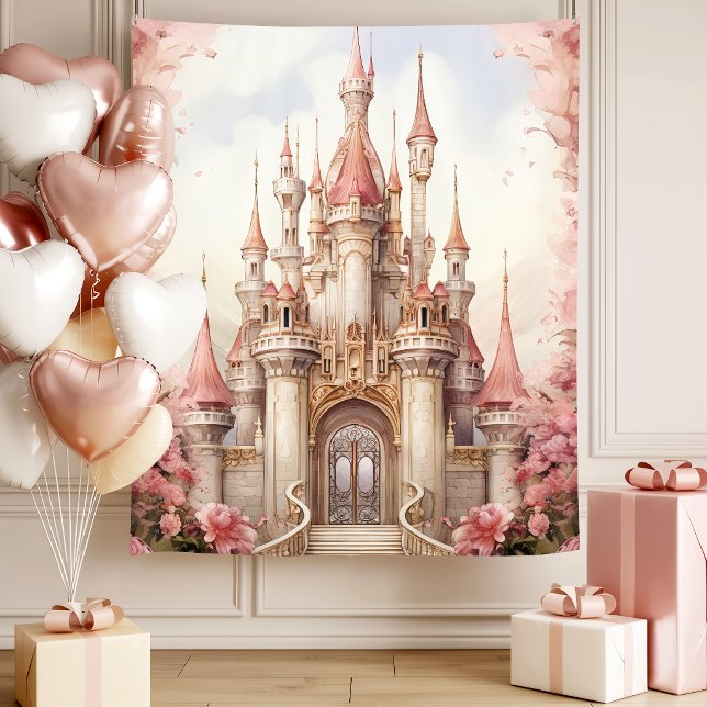 Tapete De Parede Castelo de Conto de Fadas Floral Rosa (Criador carregado)