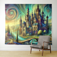 Castelo de Fantasia com Céu Giratório e Rio Fluind