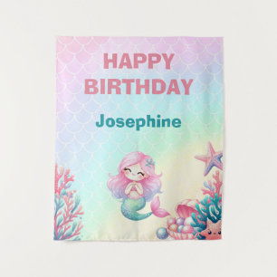 Tapete De Parede Cauda de Sereia Rosa Azul Aniversário Feminino
