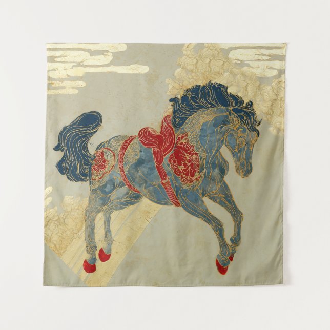 Tapete De Parede Cavalo Azul Real Ornamentado (Frente)