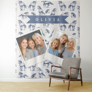 Tapete De Parede Cavalo Azul Vintage Personalizado Clássico Country