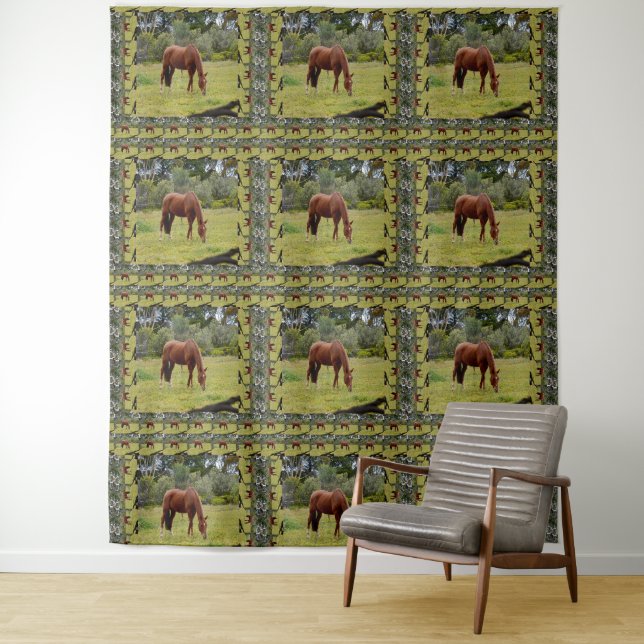 Tapete De Parede Cavalo Castanho Arrastado Com A Mesma Imagem, (In Situ)