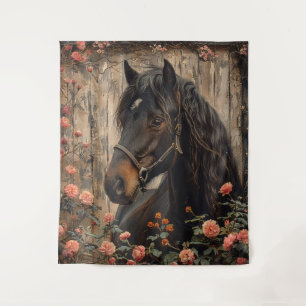 Tapete De Parede Cavalo com Flores Rosa