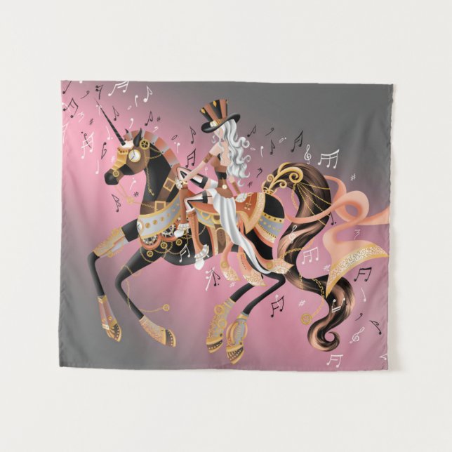 Tapete De Parede Cavalo e dama Mecânica Steampunk (Frente (Horizontal))