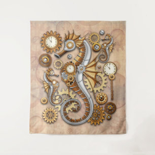 Tapete De Parede Cavalo-Marinho Steampunk Arte Surrealista Vintage 