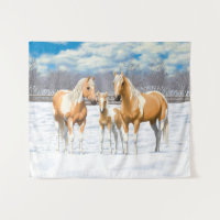 Cavalos De Tintas Palomino Na Neve