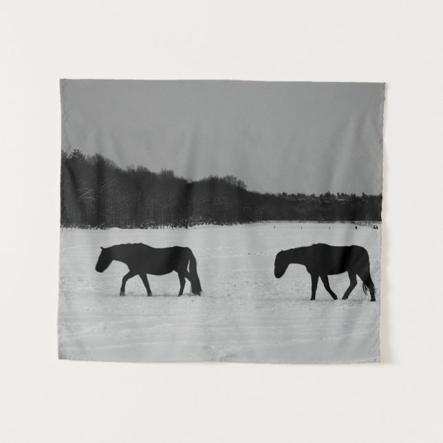 Tapete De Parede Cavalos Na Neve (Frente (Horizontal))