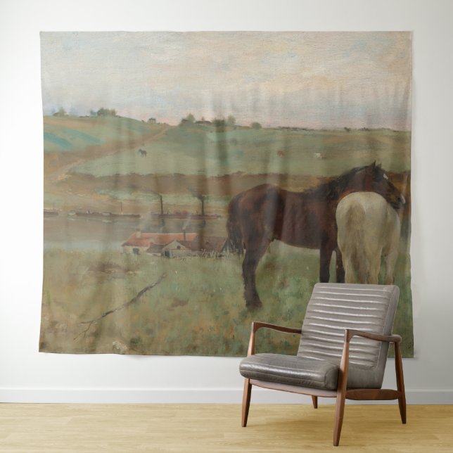 Tapete De Parede Cavalos num Prado, Pintura a Petróleo, Edgar Degas (In Situ (Horizontal))