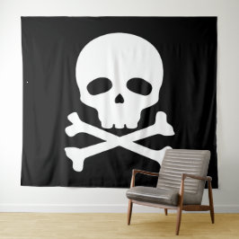 Tapete De Parede Caveira de Pirata Branca em Fundo Preto