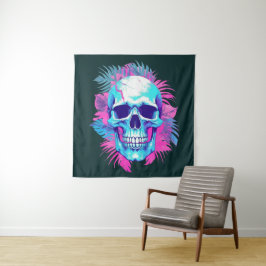 Tapete De Parede Caveira Floral no Estilo Vaporwave