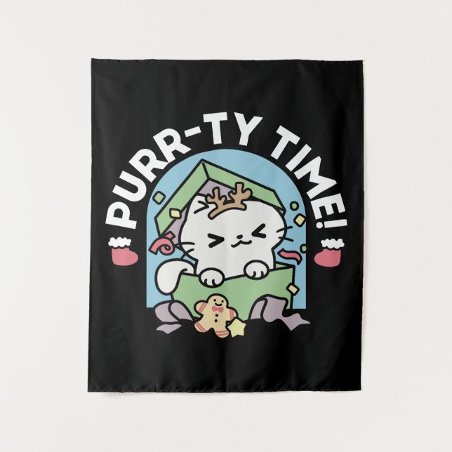 Tapete De Parede Celebração de Natal com Gato de Tempo Puro (Frente)