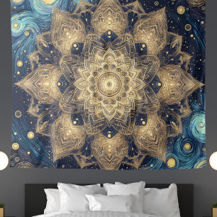 Tapete De Parede Celestial Dourado moderno Mandala Blue Starry Nigh
