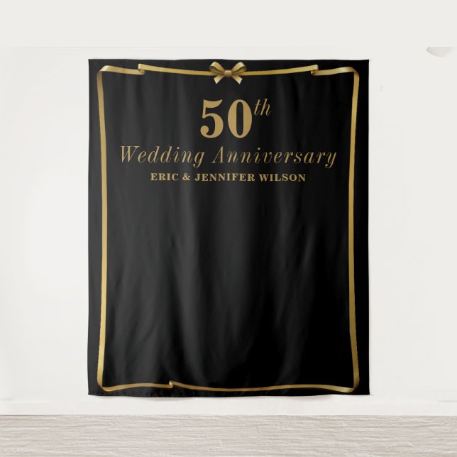 Tapete De Parede Cena Chic 50º Aniversário Fundo Preto e Dourado pa (Frente)