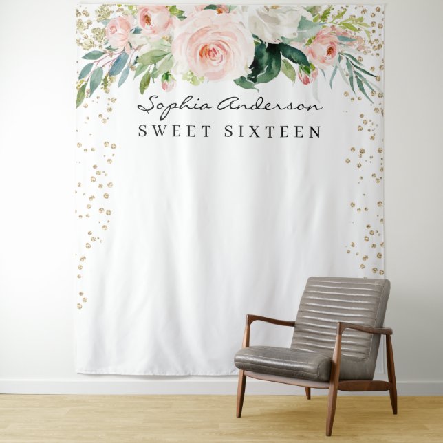 Tapete De Parede Cena de Aniversário de 16 Anos Glam Gold Confetti (In Situ)