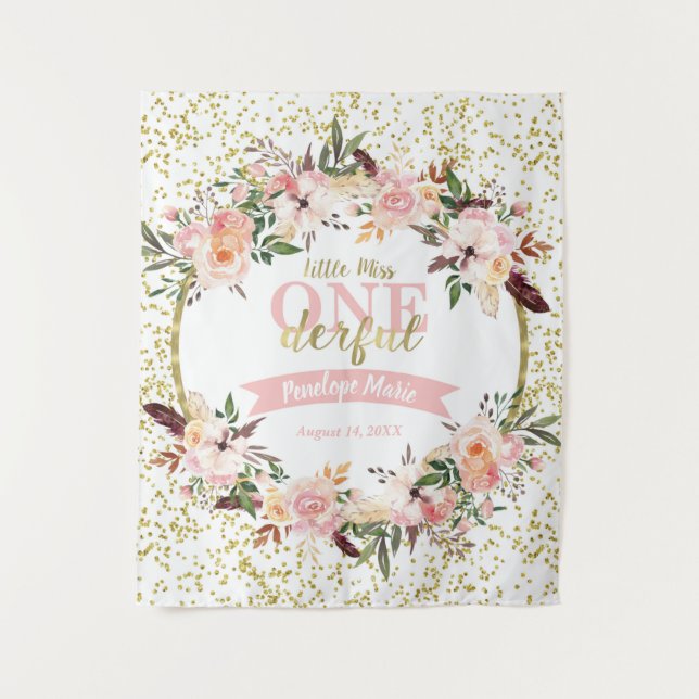 Tapete De Parede Cena de Aniversário Miss ONEderful, Faixa, Boho (Frente)