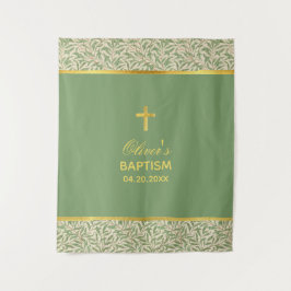 Tapete De Parede Cena de Batismo Neutro em Ouro Falso Verde