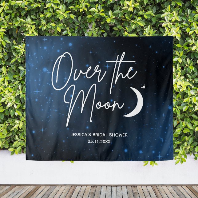 Tapete De Parede Cena de Chá de Noiva Além da Lua Personalizada (Bridal Shower Backdrop Name Date Over The Moon
)
