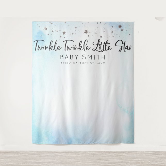 Tapete De Parede Cena de Chuveiro de Bebê Twinkle Twinkle Azul (Frente)