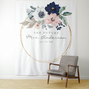 Tapete De Parede Cena de Fundo Navy Blooms para Chá de Noiva