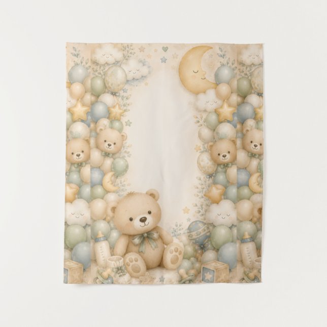 Tapete De Parede Cena de Fundo para Chá de Bebê do Ursinho Teddy Fo (Frente)