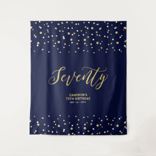 Tapete De Parede Cena de Fundo para Festa de 70 Anos Dourado e Azul