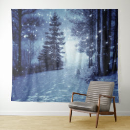Tapete De Parede Cena de inverno da Floresta Mágica Azul Lua