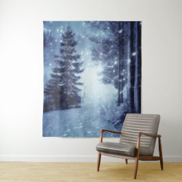 Tapete De Parede Cena de inverno da Floresta Mágica Azul Lua