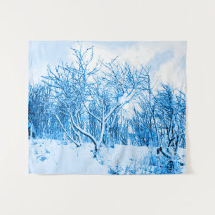 Tapete De Parede Cena de Inverno das Árvores e Neve, Azul Cobalto