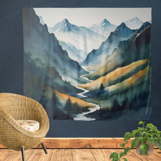 Tapete De Parede Cena de Montanha Blue Tan