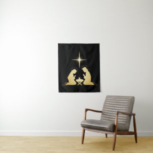 Tapete De Parede Cena de Natal em Ouro Elegante   Cristão Moderno