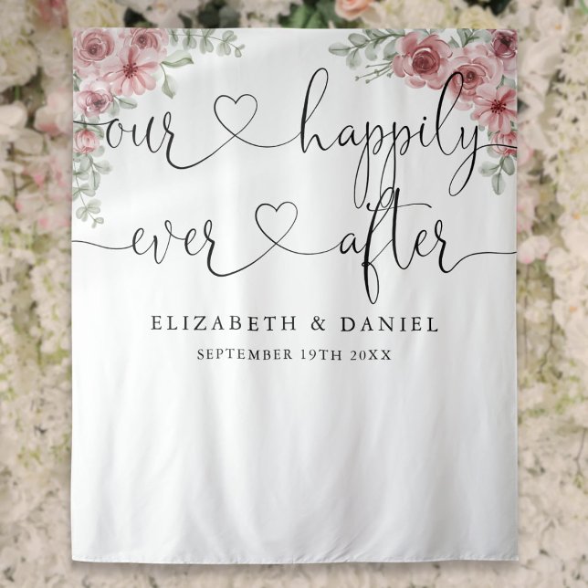 Tapete De Parede Cena de Rosas para Foto de Casamento com Letreiro  (Ever After Script Roses Wedding Photo Backdrop)