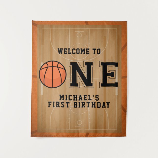 Tapete De Parede Cenário de Aniversário de Basquete (Frente)