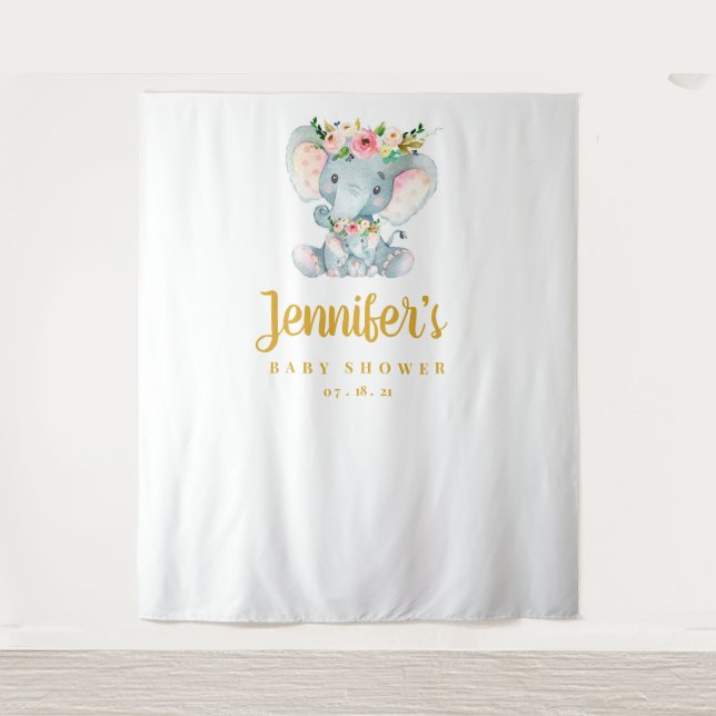 Tapete De Parede Cenário de Chuvinha de Bebê de Elefante, Adereços  (Frente)