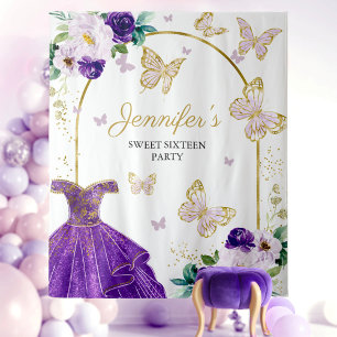Tapete De Parede Cenário de Festa Sweet 16 - Vestido Floral de Borb