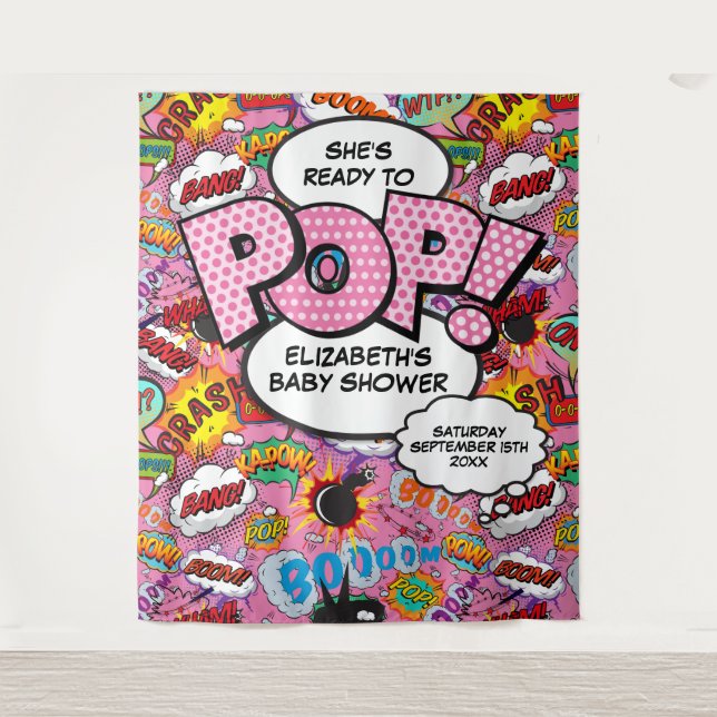 Tapete De Parede Cenário Fotográfico Rosa Chique para Chá de Bebê P (Frente)