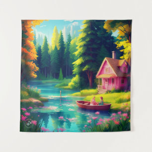 Tapete De Parede Cenário natural com algodão rosa