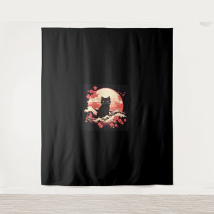 Tapete De Parede Cereja Blossom Night_ Black Cat e Lua Cheia