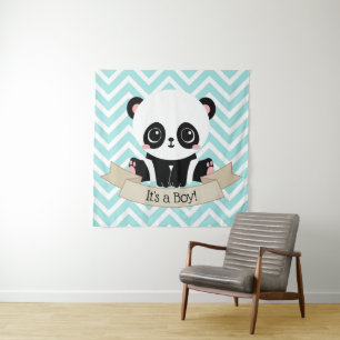 Tapete De Parede Chá de Bebê Azul de Panda Bebê Adorável