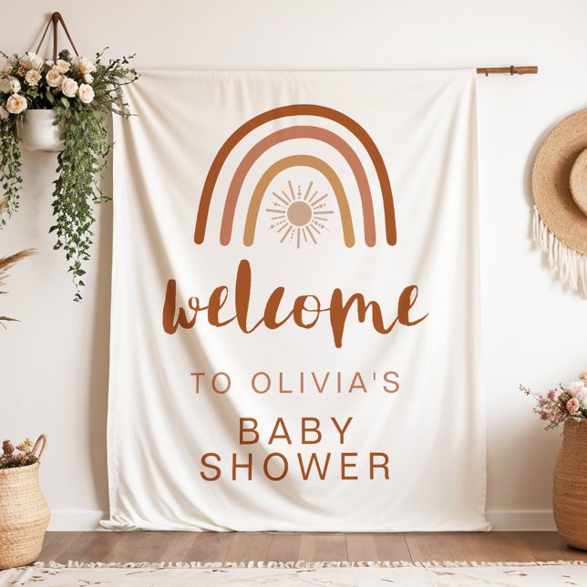 Tapete De Parede Chá de Bebê Boho Terracotta Arco-íris Sol Tinley (Criador carregado)