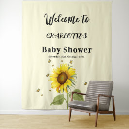 Tapete De Parede Chá de Bebê de Girassol em Aquarela com Borboletas