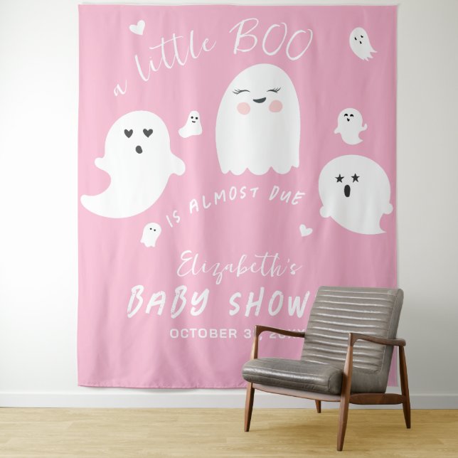 Tapete De Parede Chá de Bebê de Menina Fantasma Rosa de Halloween (In Situ)