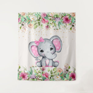 Tapete De Parede Chá de Bebê Elefante Floral Rosa Chá de Bebê