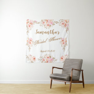 Tapete De Parede Chá de Bebê Elegante Romântico Rosa Dourado Floral