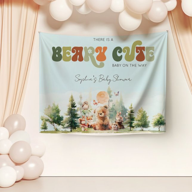 Tapete De Parede Chá de Bebê Floresta Beary Fofo (Beary Cute Woodland Baby Shower Banner)