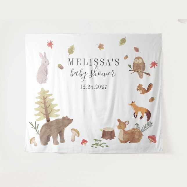 Tapete De Parede Chá de Bebê Floresta Rústica Animais Fofos da Mata (Frente (Horizontal))