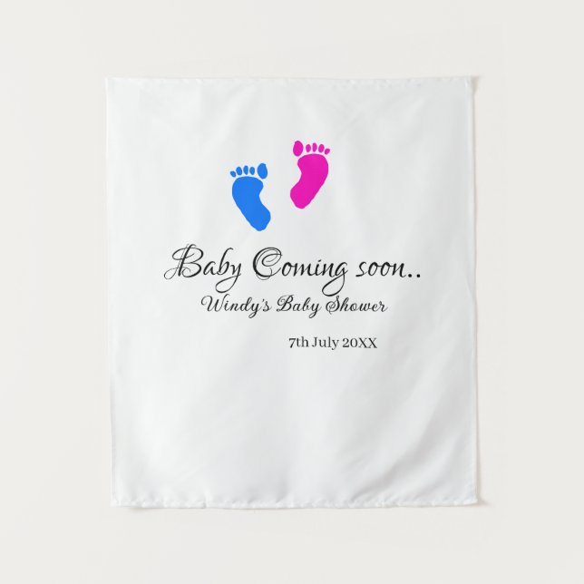Tapete De Parede Chá de bebê menino ou menina pés de bebê azul rosa (Frente)