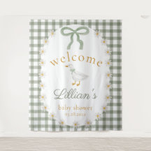 Chá de Bebê Silly Goose Green Gingham Cottagecore