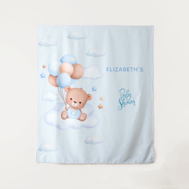 Tapete De Parede Chá de Bebê Urso Teddy Menino Azul (Frente)
