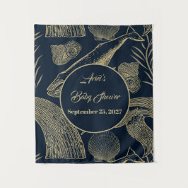 Tapete De Parede Chá de fraldas Azul de Baleia Náutica Vintage